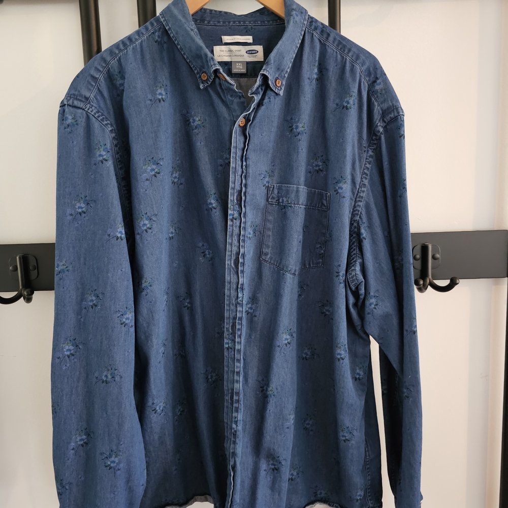 Old Navy Denim Blue Floral Button Down Shirt